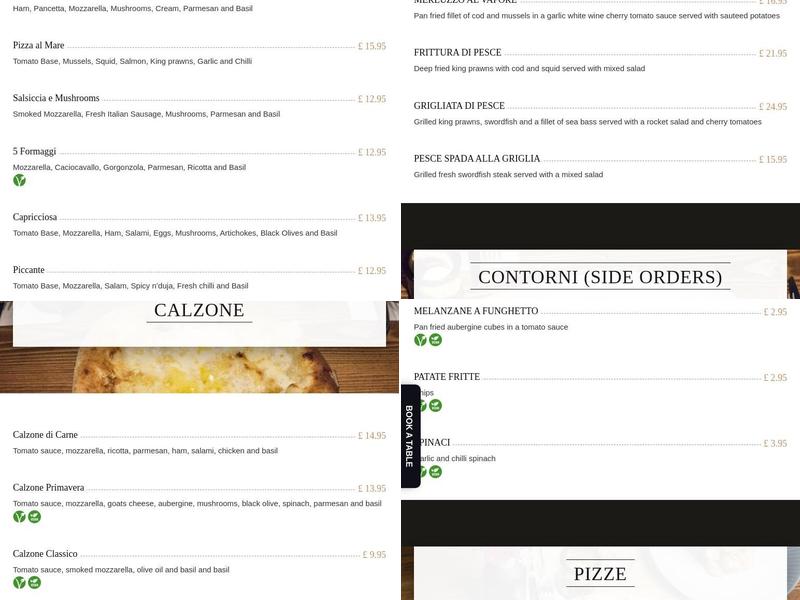 Sardinia - Italian Restaurant Broadstairs Menu