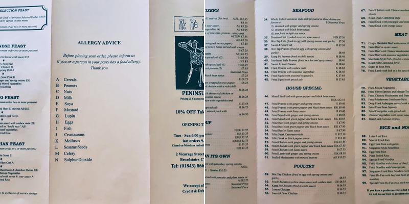 Peninsula Menu