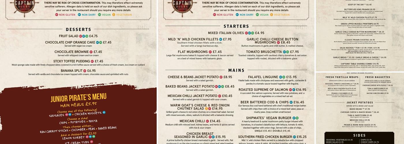 Captain Digby Menu