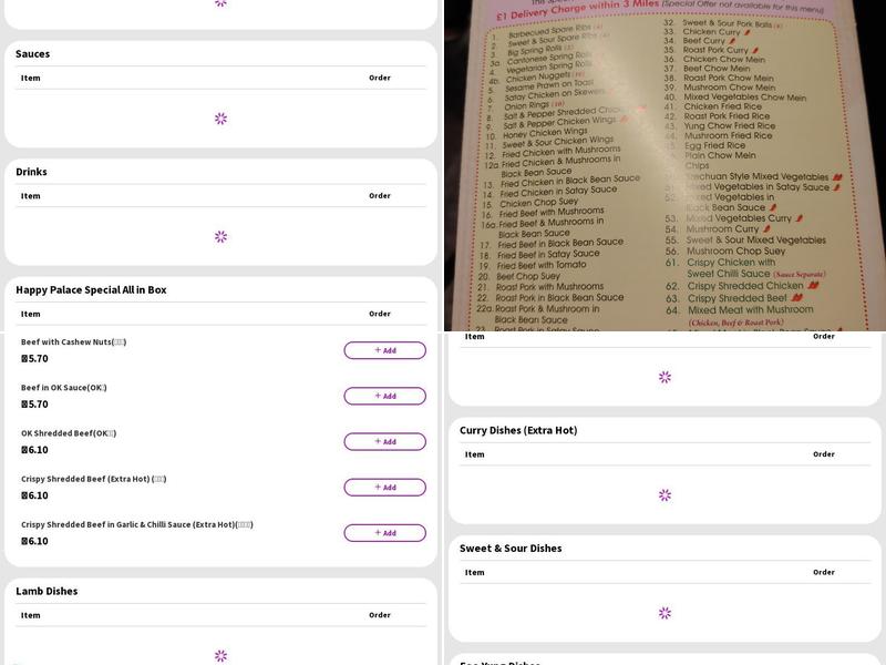 Happy Palace Menu