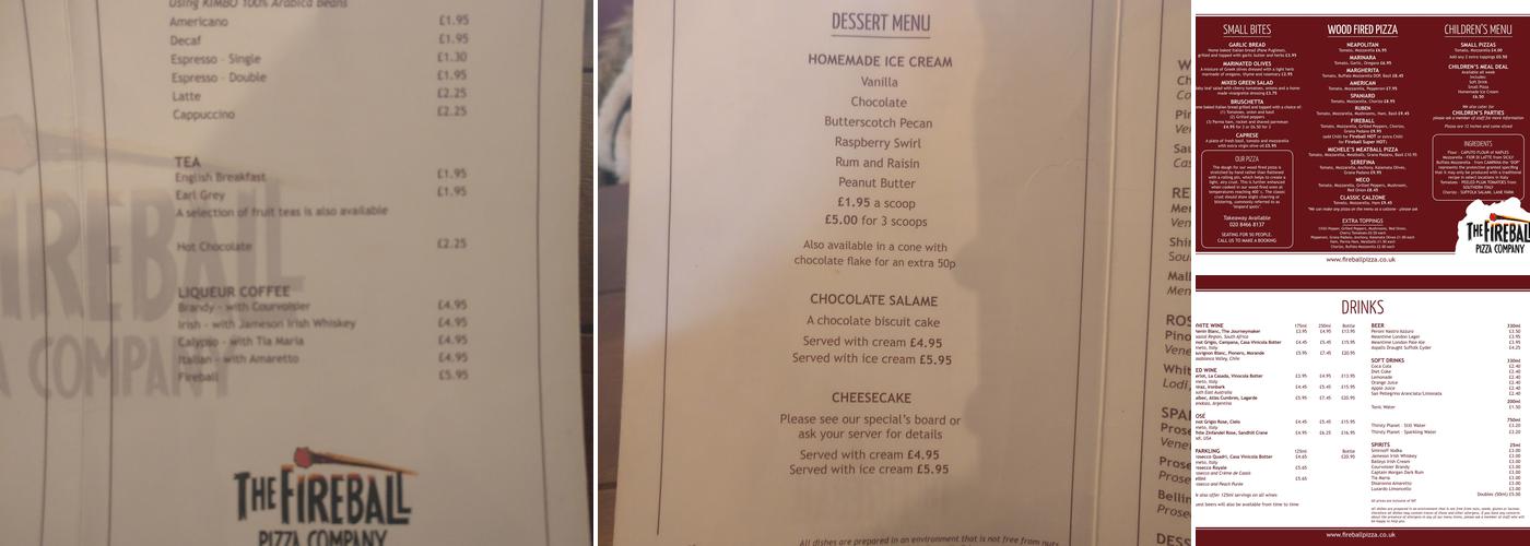 Fireball pizza Menu