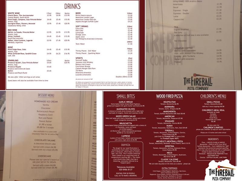 Fireball pizza Menu