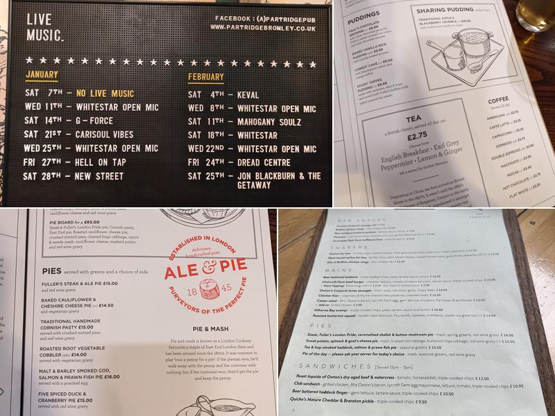 The Partridge, Bromley Menu