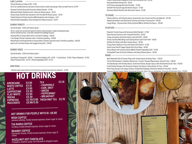 The Oak Menu