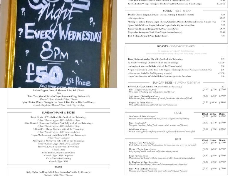 The Railway Tavern, Bromley Menu