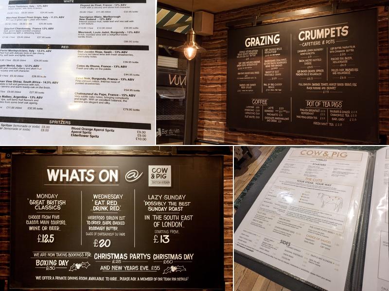 Cow & Pig Bromley Menu