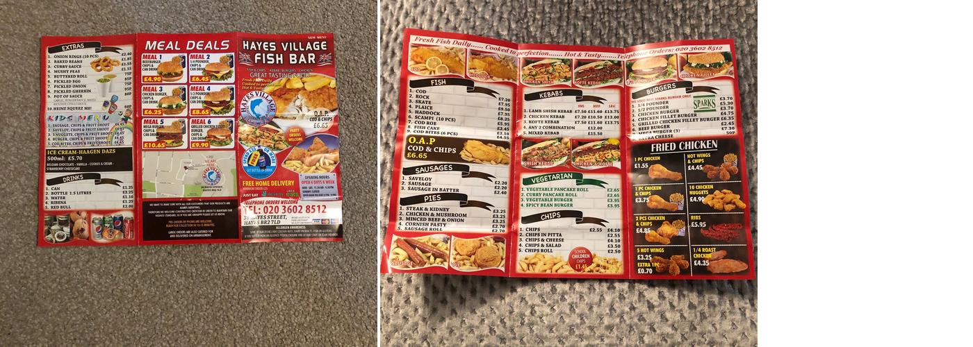 Hayes Village Fish Bar Menu