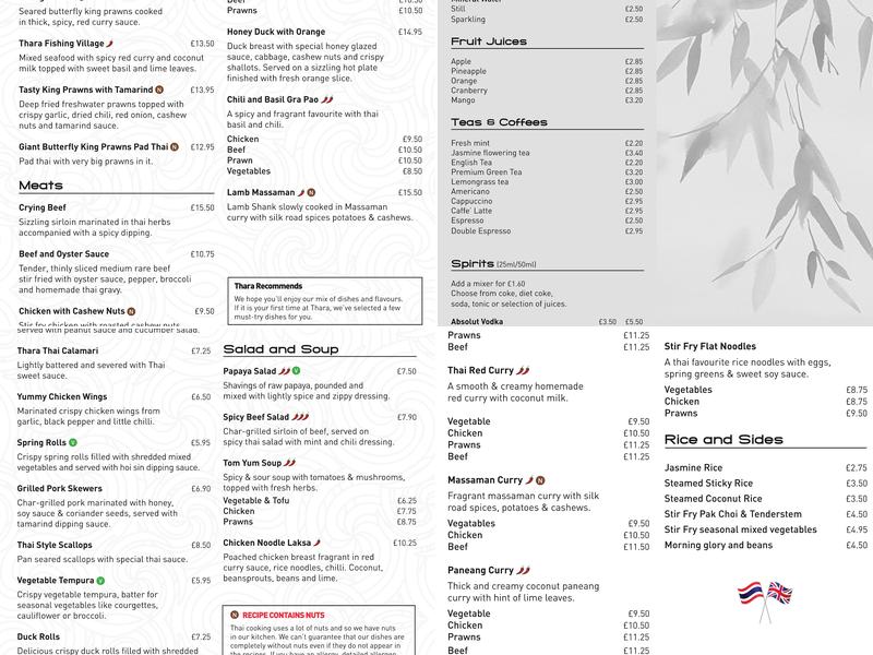 Thara Thai Menu