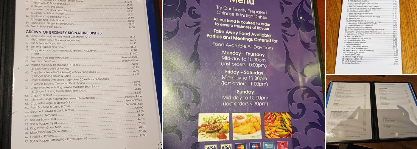 Crown of Bromley Menu