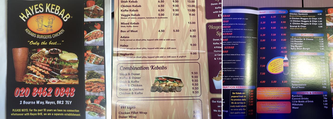 Hayes Kebab Menu