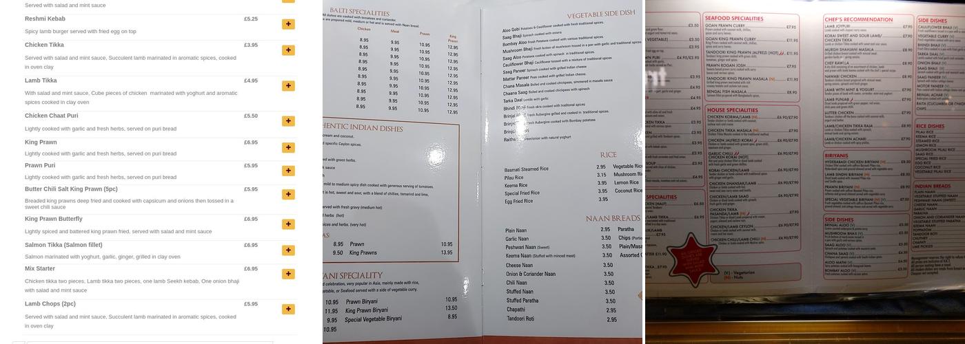 New India Menu