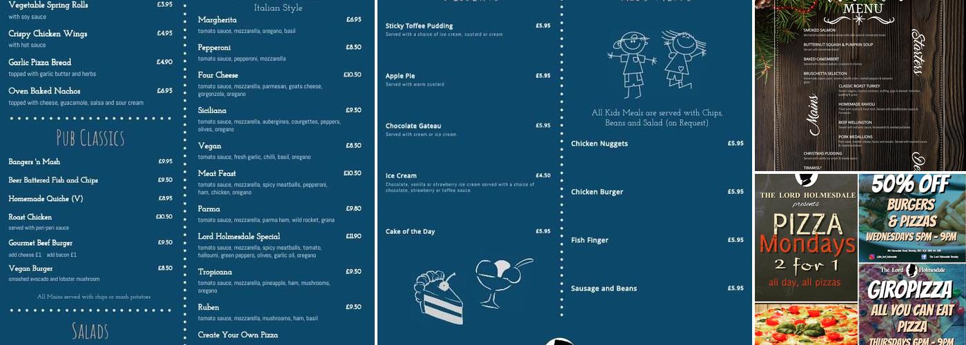 The Lord Holmesdale Bromley Menu