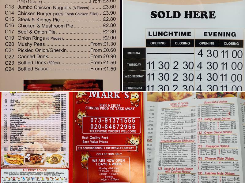 Marks Fish & Chips and Chinese Take Away Menu