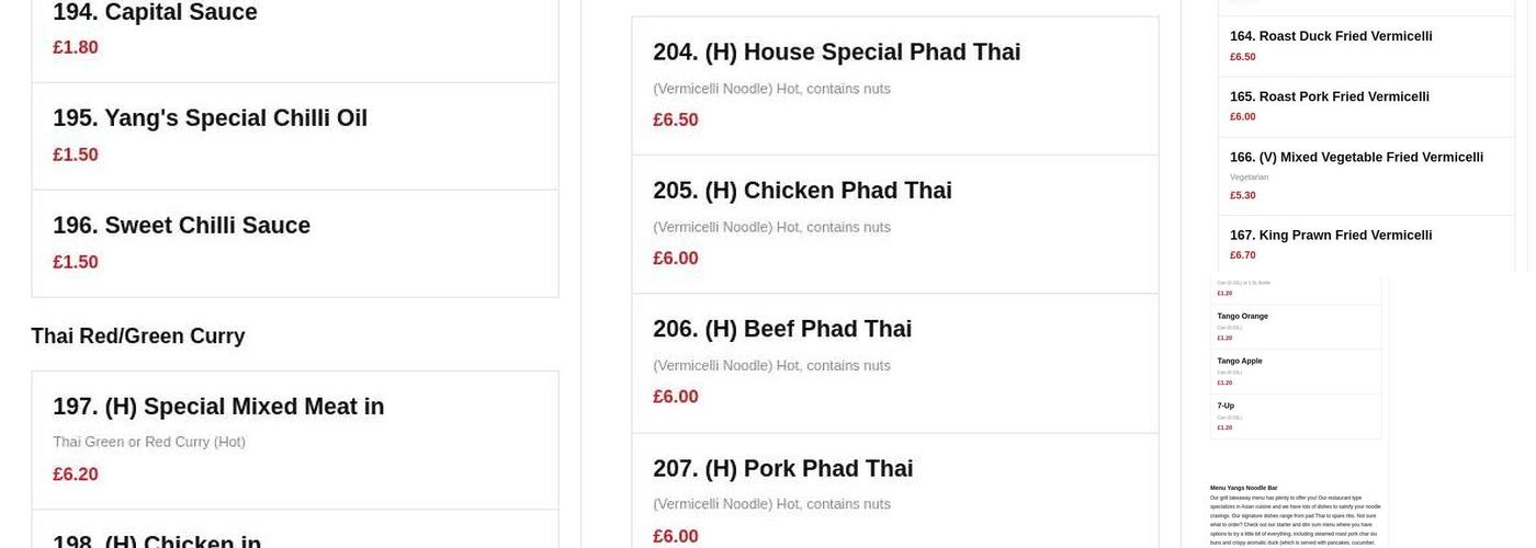 Yangs Noodle Bar Menu