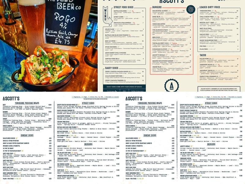 Ascotts Bromsgrove Menu