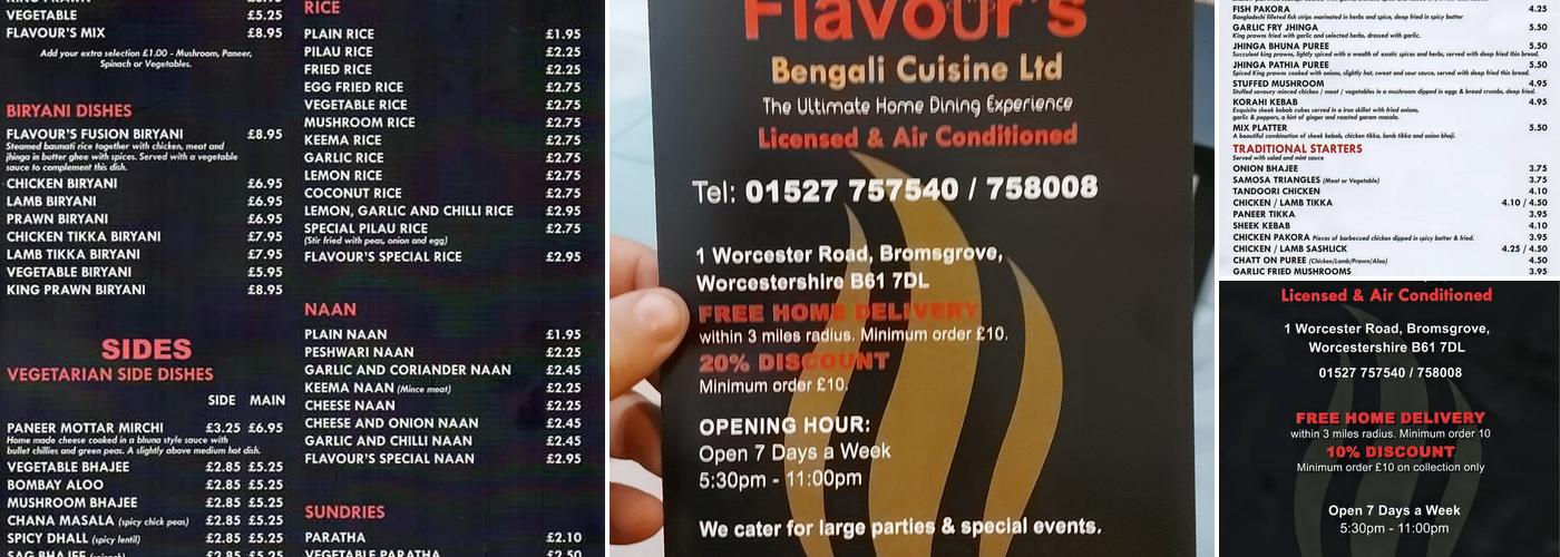 Flavours Indian Restaurant & Takeaway Bromsgrove Menu