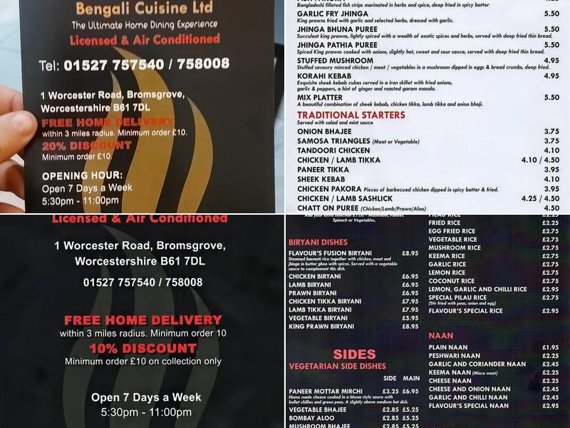 Flavours Indian Restaurant & Takeaway Bromsgrove Menu