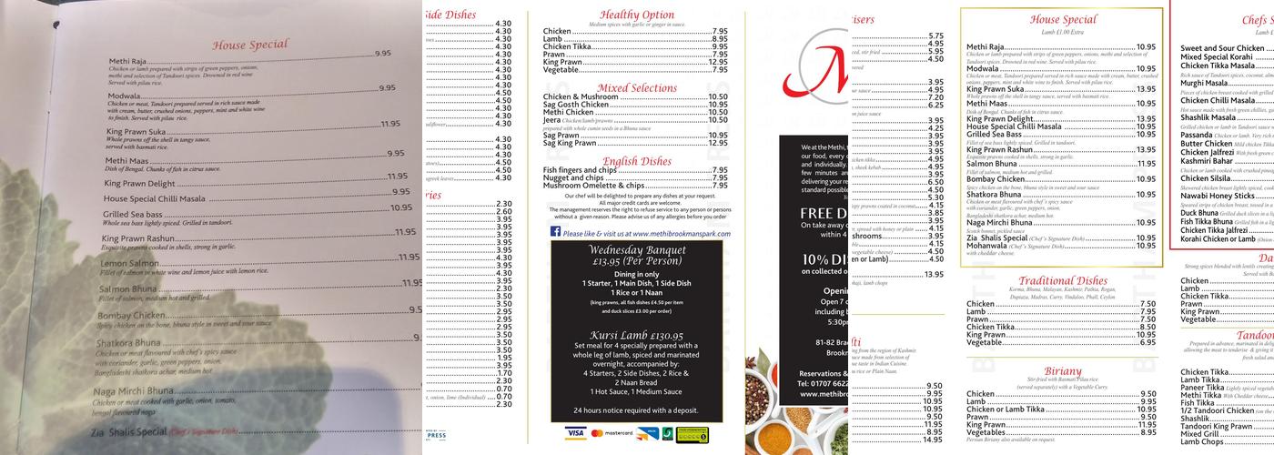 Methi Indian Cuisine Menu