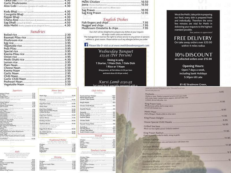 Methi Indian Cuisine Menu