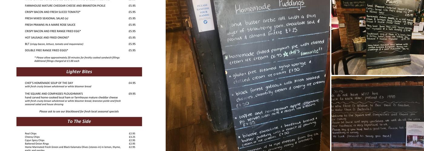 The Square and Compasses Menu