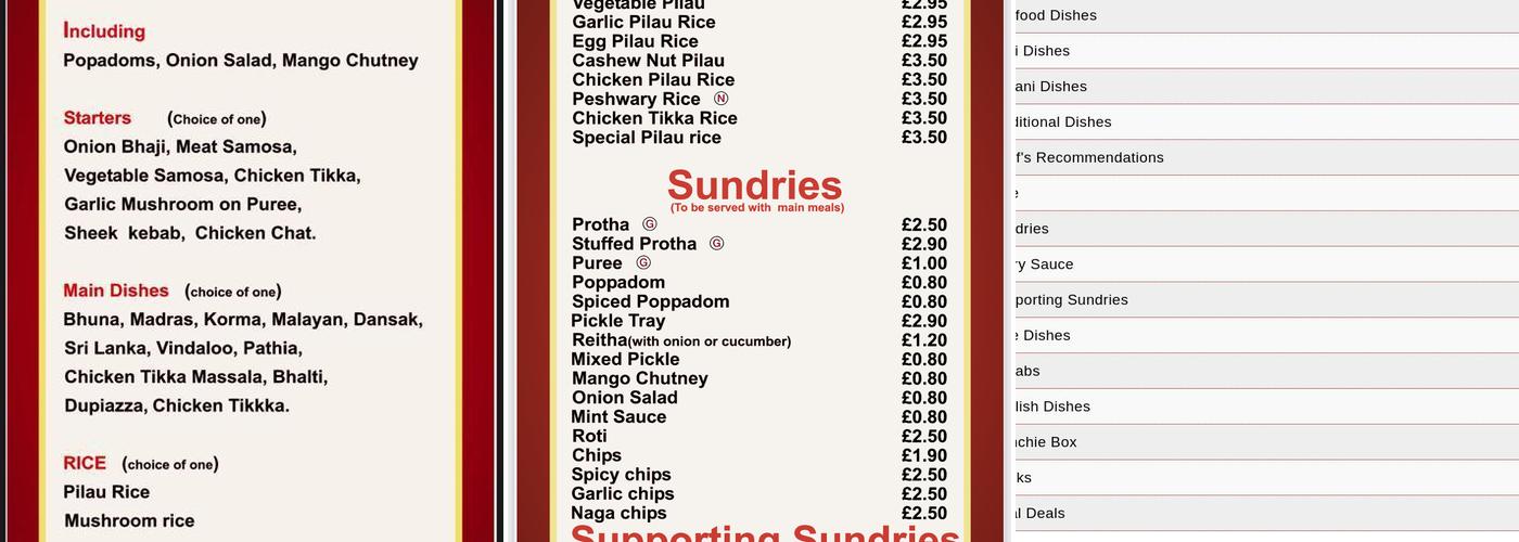Hadston Tandoori Menu