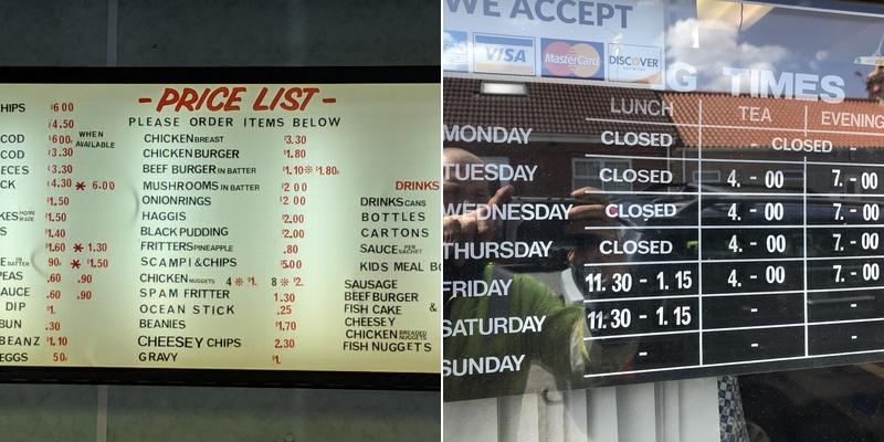 Liverton Mines Fisheries Menu