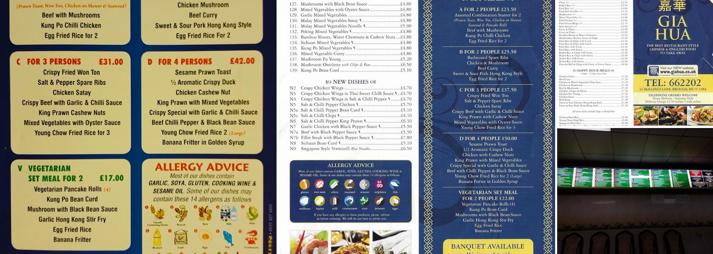 Gia Hua Chinese Takeaway Menu