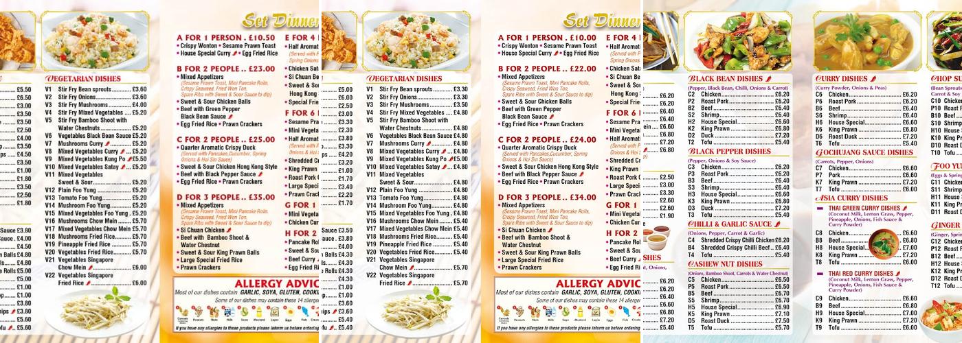 South Cave Chinese Takeaway Menu