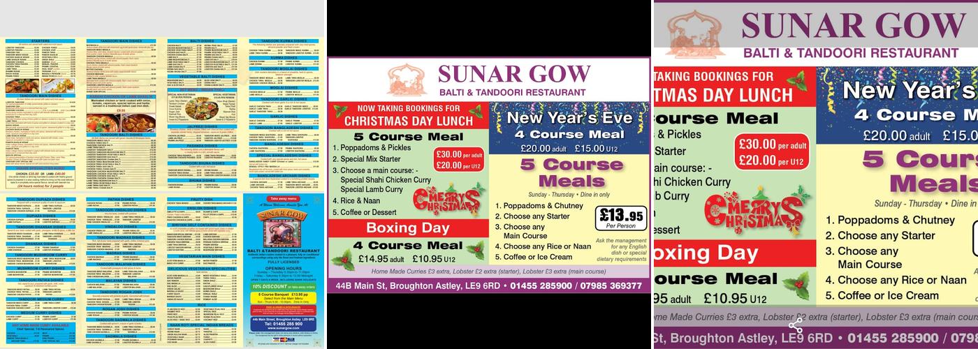 Sunargow Tandoori Menu