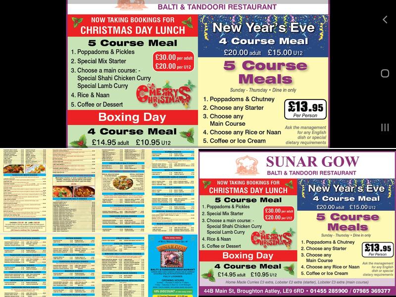 Sunargow Tandoori Menu