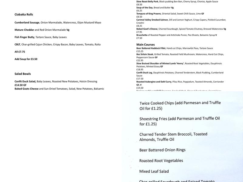 Blacksmiths Arms, Broughton Mills Menu