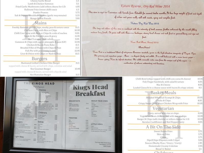 Kings Head Menu