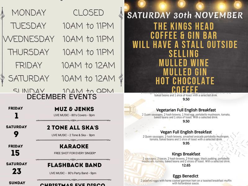 The Kings Head Coffee & Gin Bar Menu