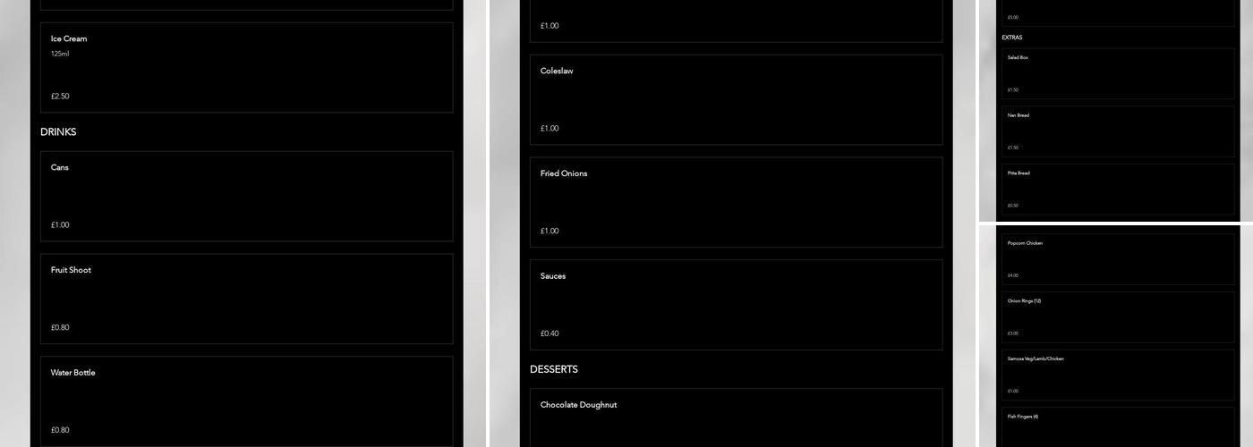 Desperate Dan's Menu