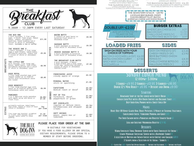 Blue Dog Inn Menu