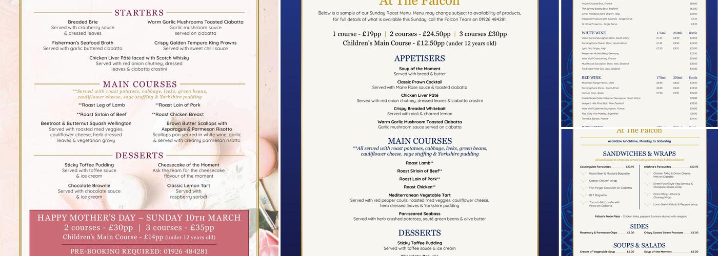 The Falcon at Hatton Menu