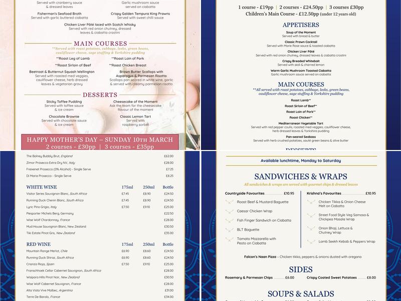 The Falcon at Hatton Menu