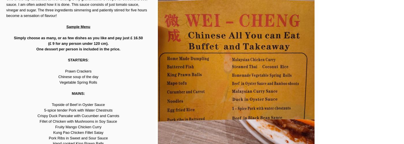 Wei Cheng Chinese Restaurant and Takeaway Bude Menu
