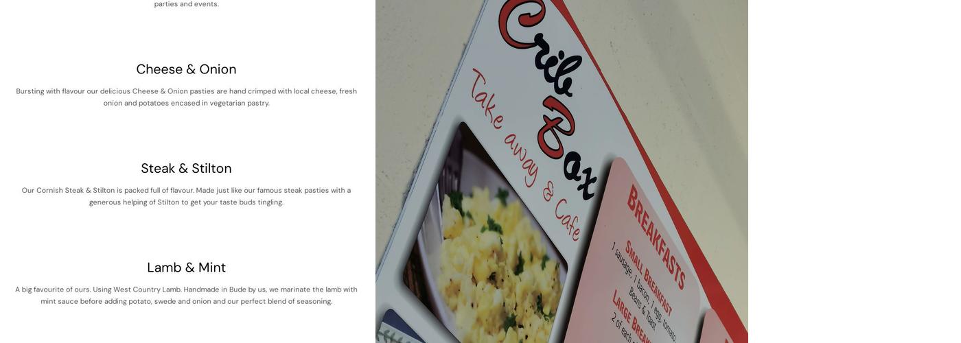 Polmorla Pasties Menu