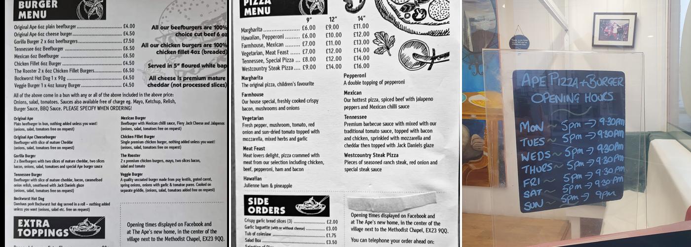 The Pizza Ape Menu