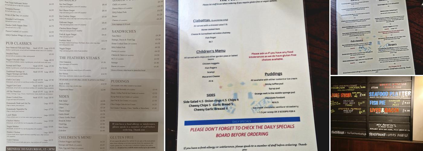 The Feathers Hotel Menu