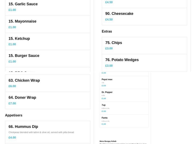 Bungay Kebab Menu