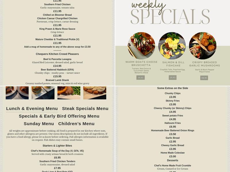 Chequers Pub And kitchen Menu