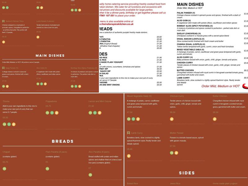 The Indian Spice Kitchen Menu