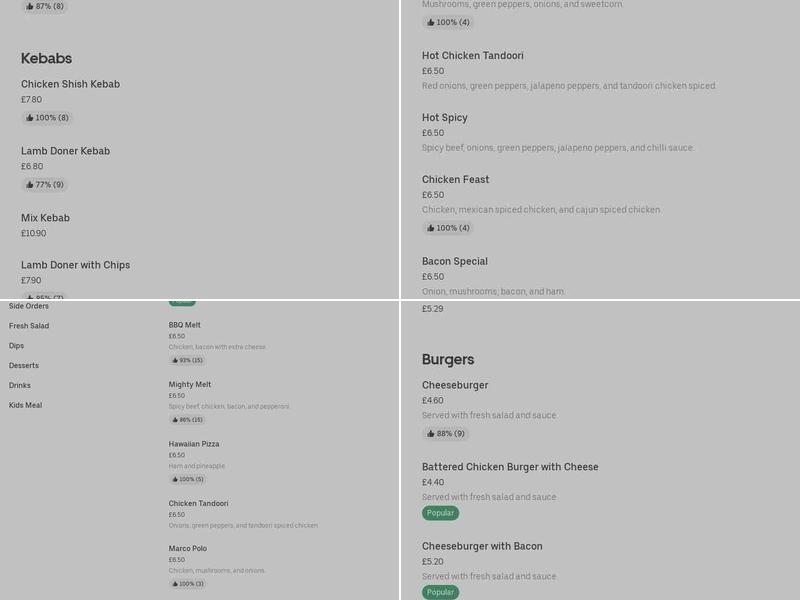 Burbage Star Pizza Menu