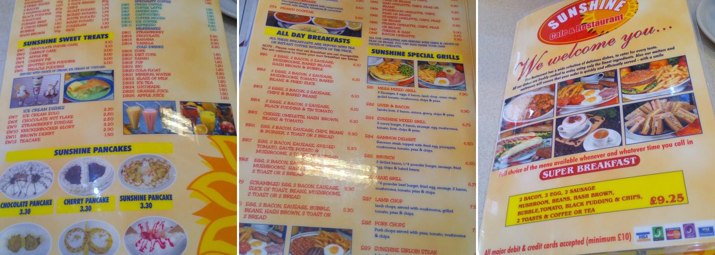 The Sunshine Café Menu