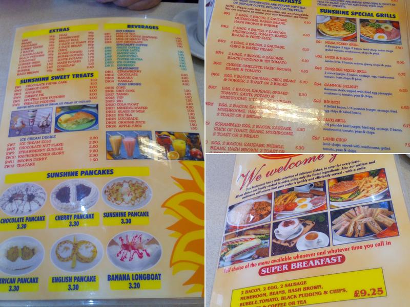 The Sunshine Café Menu