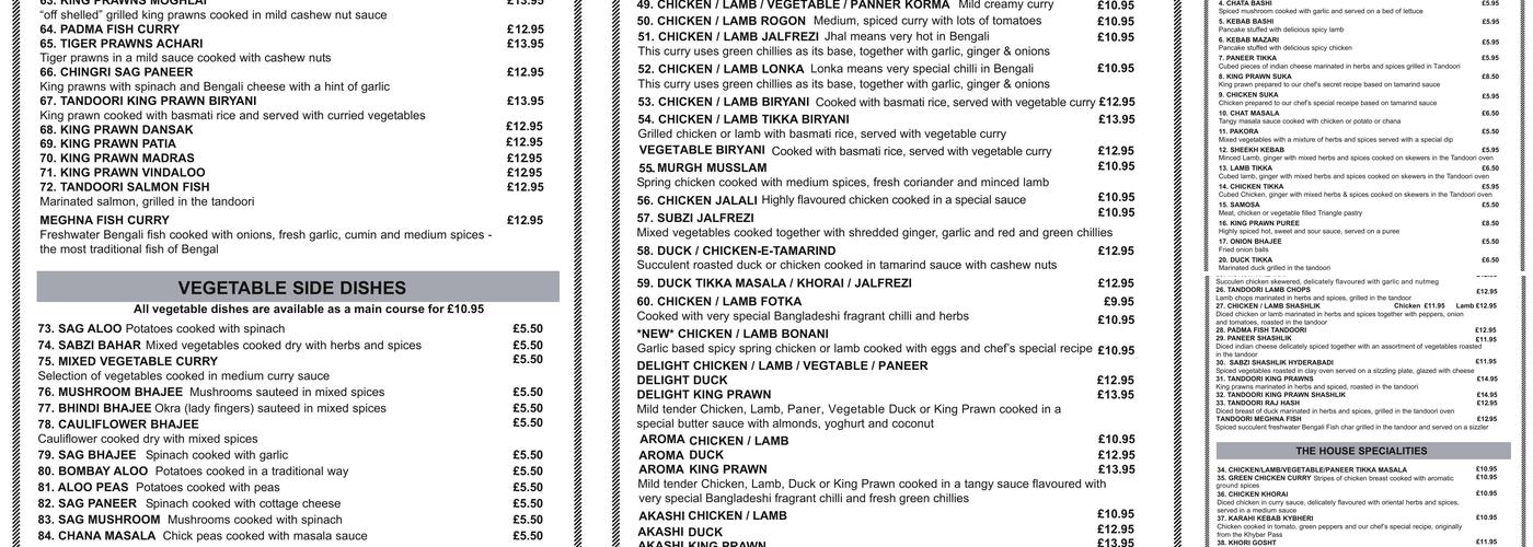 Burghfield Spices Menu