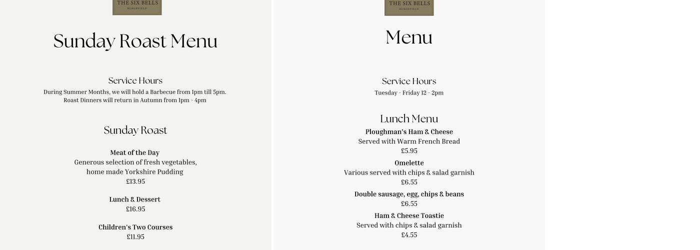 The Six Bells Menu