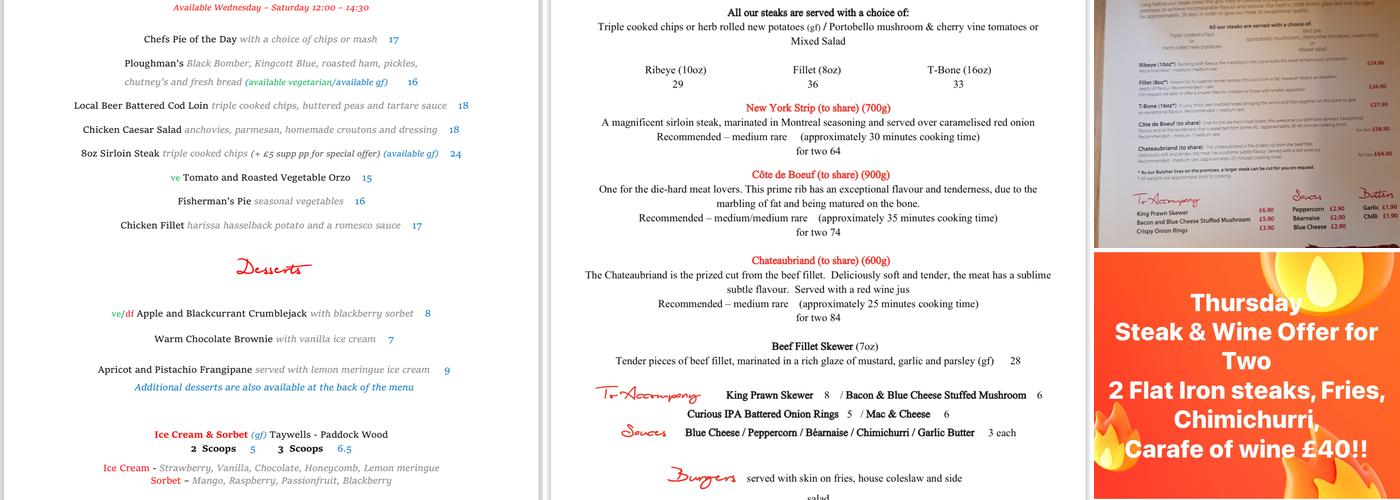 The Butcher's Block Pub Menu